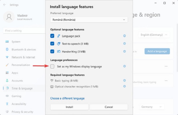 بخش Optional features